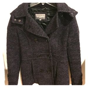 Hooded purple/black pea coat